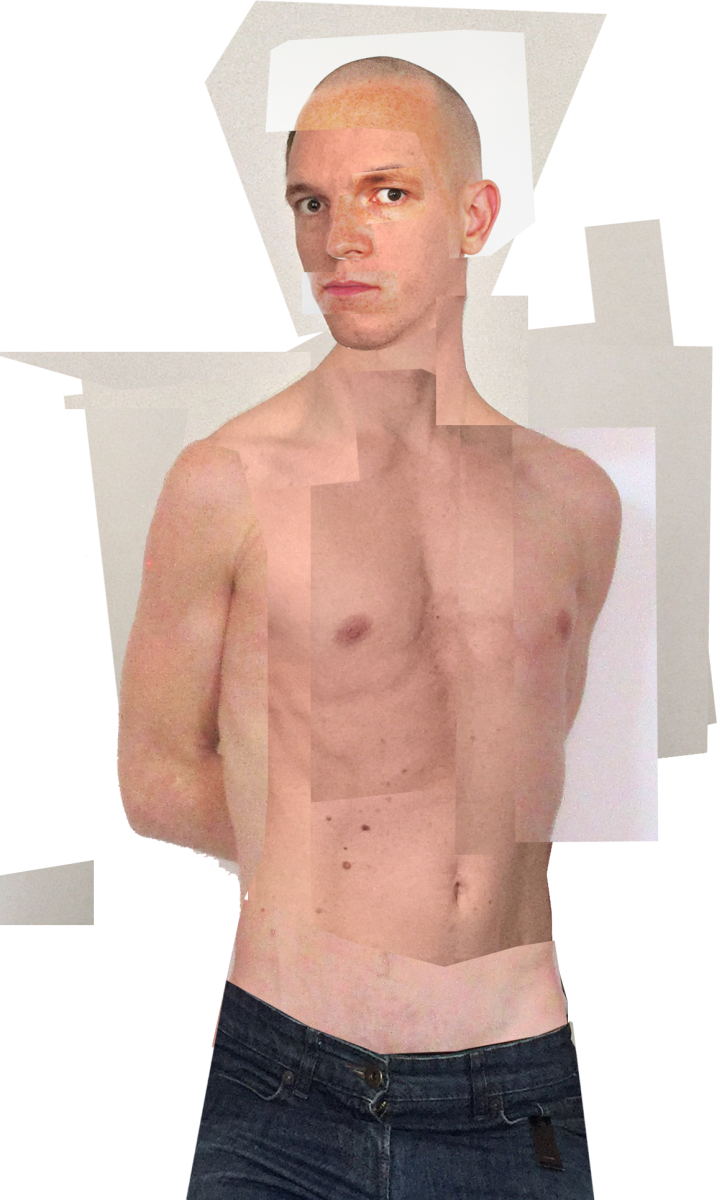 Collage aus Bildern vom eigenen Körper als Vorlage für ein Linienbild