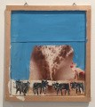 Kühe vor blauem Hintergrund, undatiert, Filzstift, Gouache und Farbspray auf Papier, 46,4 x 41,5 cm, Hans Krüsi