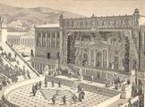 Historische Rekonstruktion des Dionysostheaters in römischer Zeit, aus Pierers Konversationslexikon 