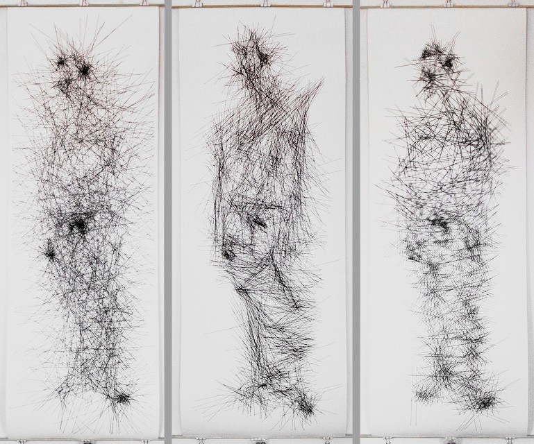 drei Körperstudien (mz), Tusche auf Papier, jeweils ca. 42 x 110 cm