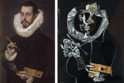 Vergleich Porträt von Jorge Manuel Theotocopoulos, 1600 - 1605, El Greco und Porträt eines Malers, nach El Greco, 1950, Pablo Picasso 
